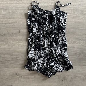 Leith Black and White Tie-Dye Jumpsuit